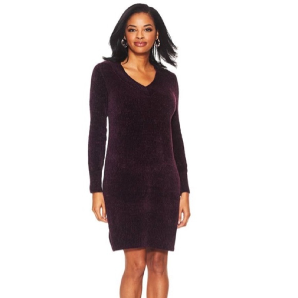 BRAND NEW Nine West  CHENILLE V-Neck Sweater Dress - Picture 4 of 6